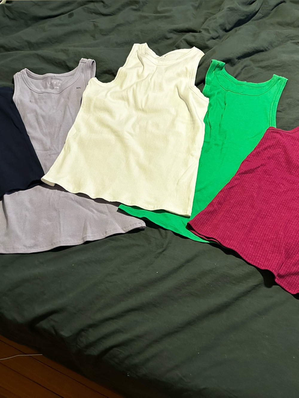 Ribbed Tank Top - White, Green, Pink, Gray, Navy (5-Pack)
